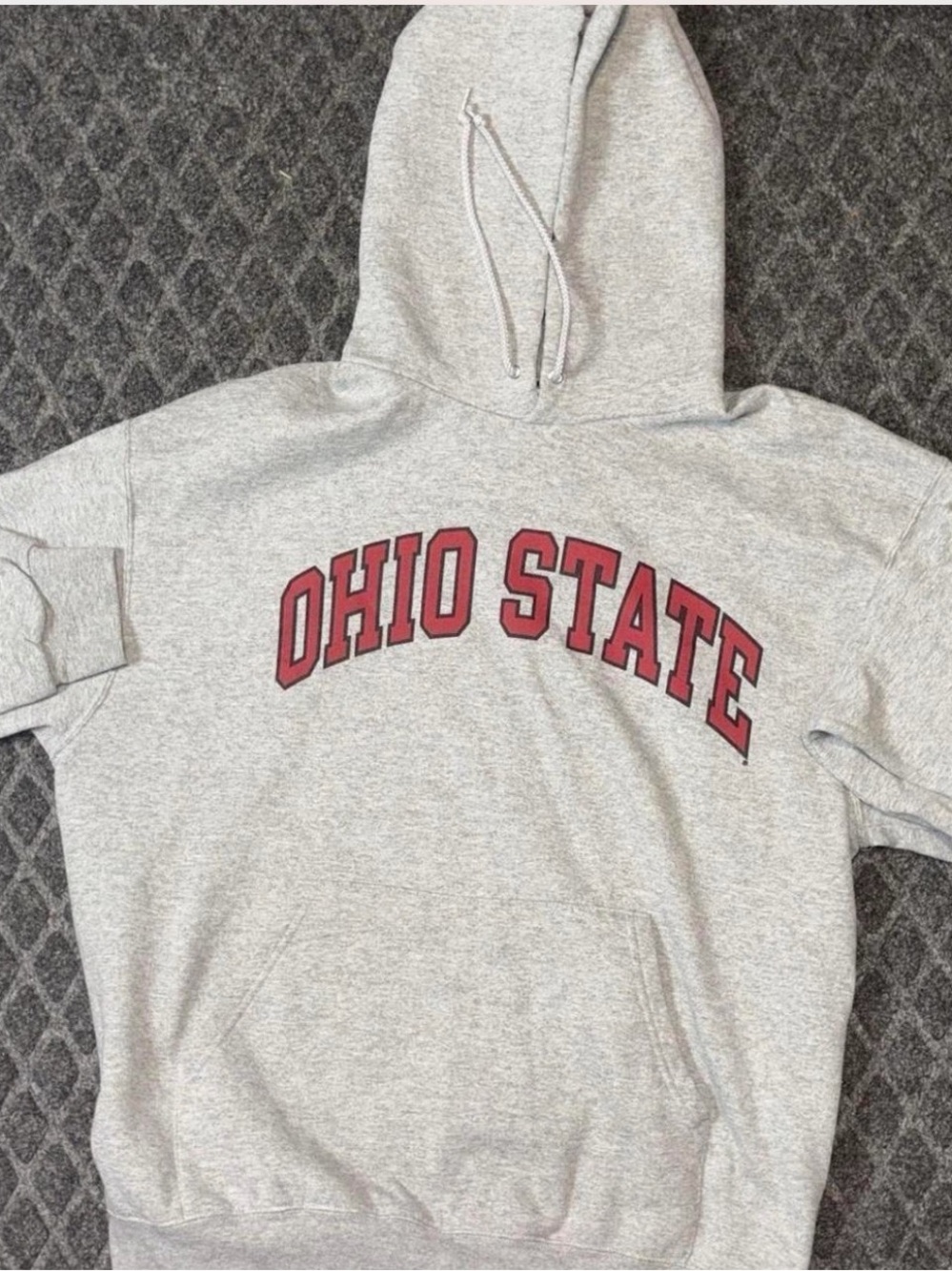 Champion-Ohio State Gray Pullover Hoodie with Red Arch Logo